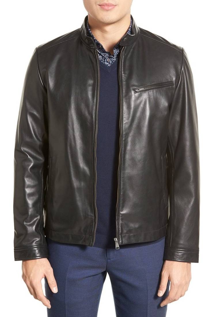 Men's genuine lambskin leather jacket leather moto men's slim fit leather jacket-cl-m254