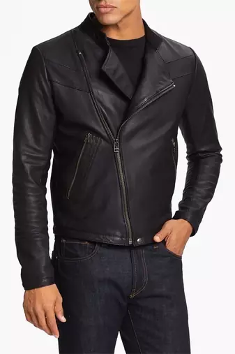 men's genuine lambskin leather biker jacket classic zip up style special