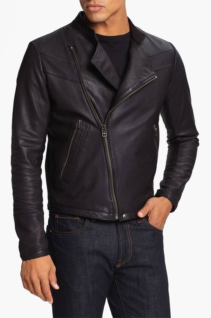 Men's genuine lambskin leather jacket leather moto men's slim fit leather jacket-cl-m258