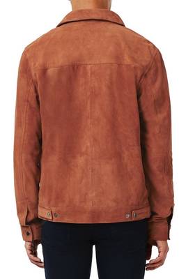 men's orange suede leather jacket snap button front closure 2