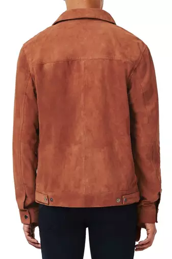 men's orange suede leather jacket snap button front closure