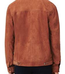 Men's genuine lambskin leather jacket orange suede snap button  men's leather shirt-cl-m259