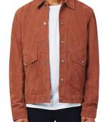 Men's genuine lambskin leather jacket orange suede snap button  men's leather shirt-cl-m259
