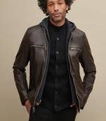 Men's genuine lambskin leather jacket black hood style  men's leather jacket cl-m261