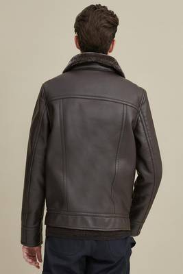 men's genuine lambskin leather jacket luxe fur collar trim 2