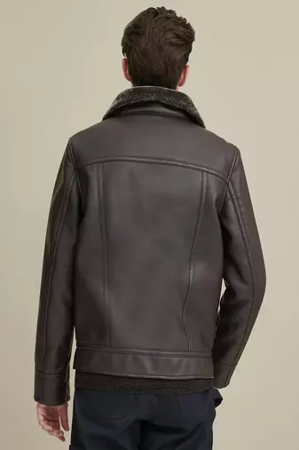 men's genuine lambskin leather jacket luxe fur collar trim