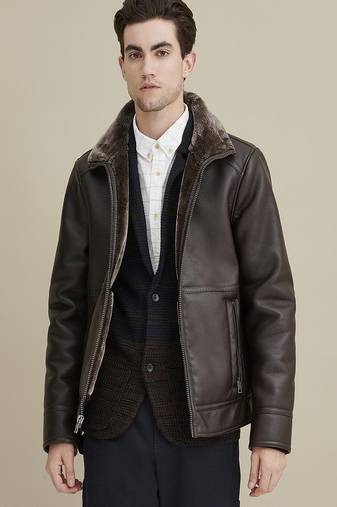 men's genuine lambskin leather jacket luxe fur collar trim