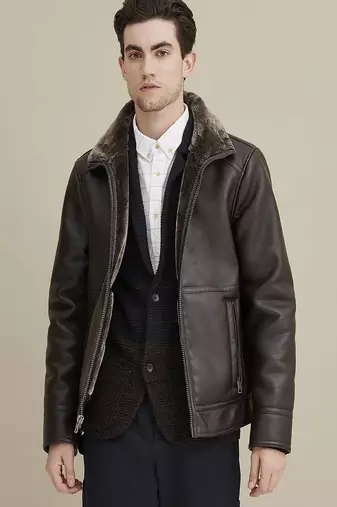men's genuine lambskin leather jacket luxe fur collar trim