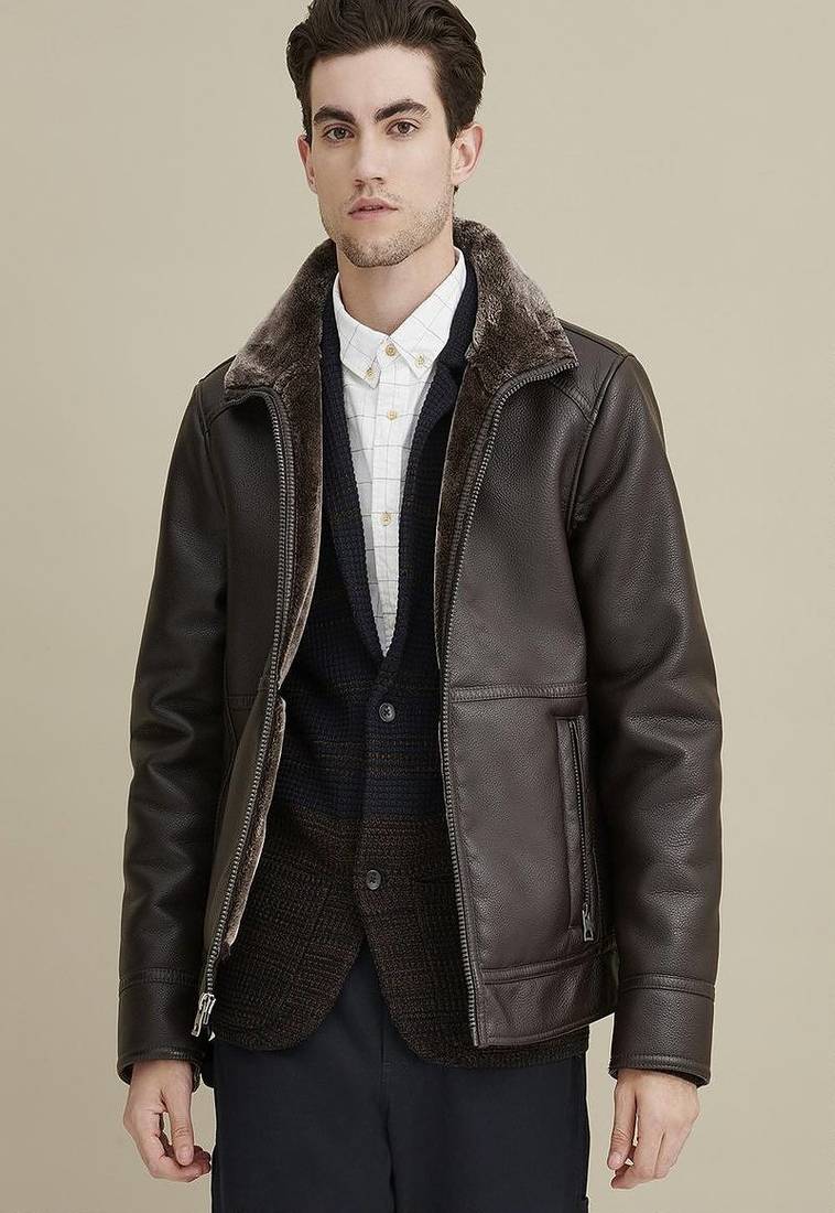 Men's genuine lambskin leather jacket fur collar men's leather jacket cl-m262