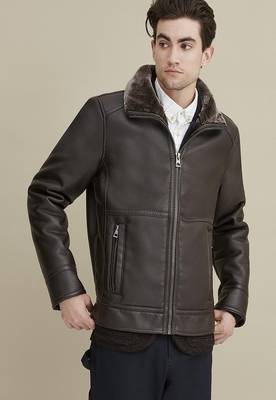 men's genuine lambskin leather jacket luxe fur collar trim 3