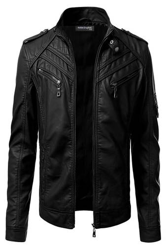 men's black lambskin leather biker jacket classic moto zip style premium top grade