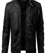 men's black lambskin leather biker jacket classic moto zip style premium top grade
