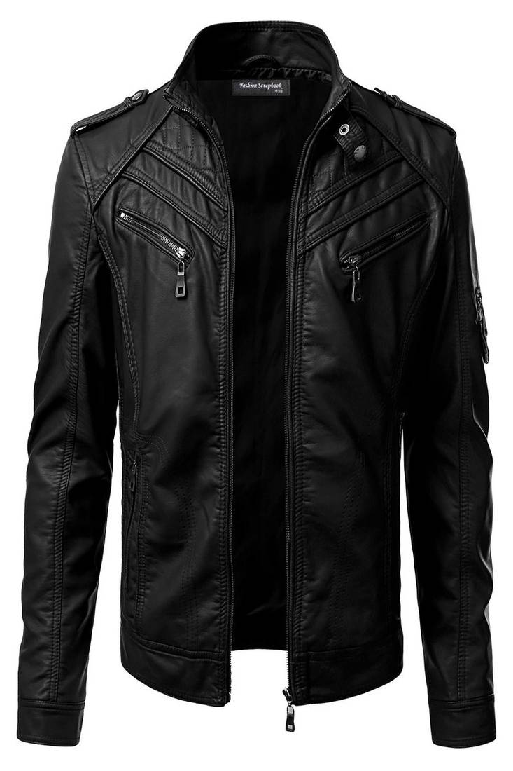 Men's black genuine lambskin leather motorcycle jacket slim fit designer men biker jacket-l198