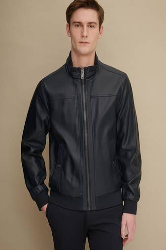 men's genuine lambskin leather biker jacket classic zip up style high quality