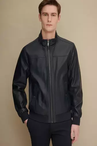 men's genuine lambskin leather biker jacket classic zip up style high quality