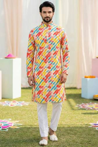 Multi cotton digital print premium designer festive wear kurta trouser set
