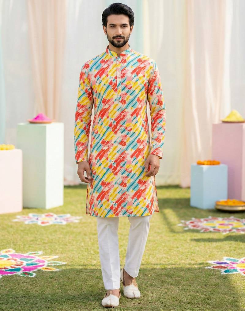 Multi cotton digital print premium designer festive wear kurta trouser set