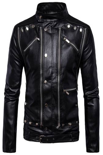 men's genuine lambskin leather biker jacket classic zip up style top grade