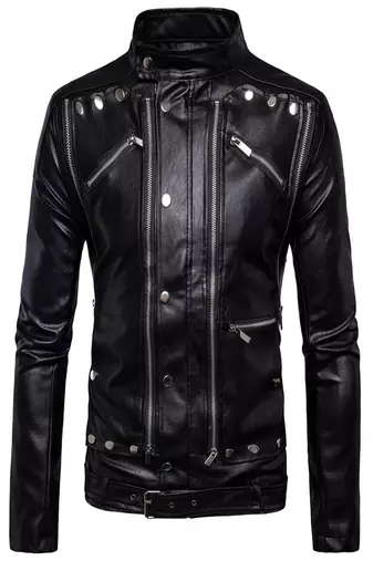 men's genuine lambskin leather biker jacket classic zip up style top grade
