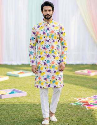 Multi cotton digital print premium designer festive wear kurta trouser set 1