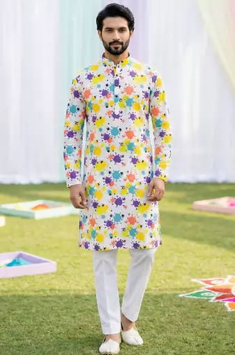 Multi cotton digital print premium designer festive wear kurta trouser set