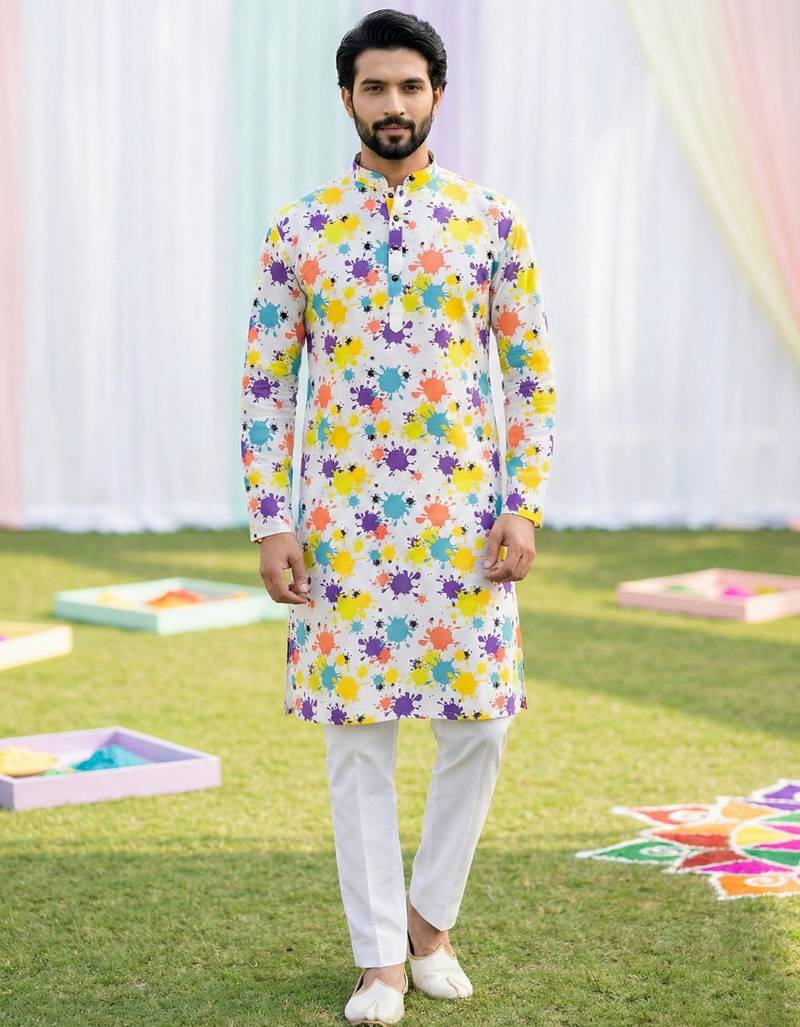 Multi cotton digital print premium designer festive wear kurta trouser set