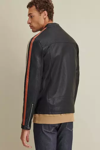 men's genuine lambskin leather biker jacket classic zip up style pro