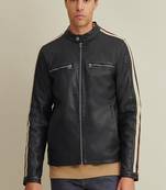 men's genuine lambskin leather biker jacket classic zip up style pro