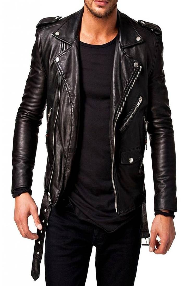 Men's genuine lambskin leather jacket leather moto men's slim fit leather jacket-cl-m274