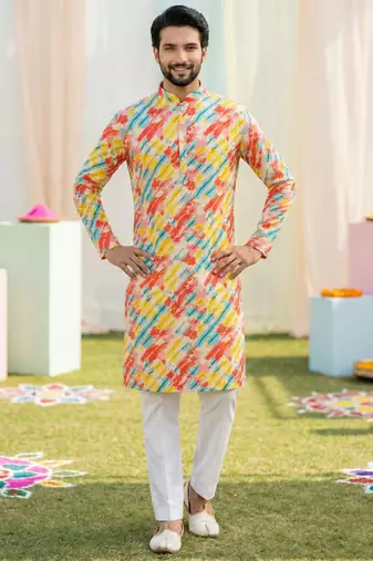 Multi cotton digital print premium designer festive wear kurta trouser set
