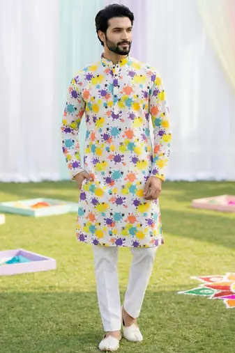 Multi cotton digital print premium designer festive wear kurta trouser set