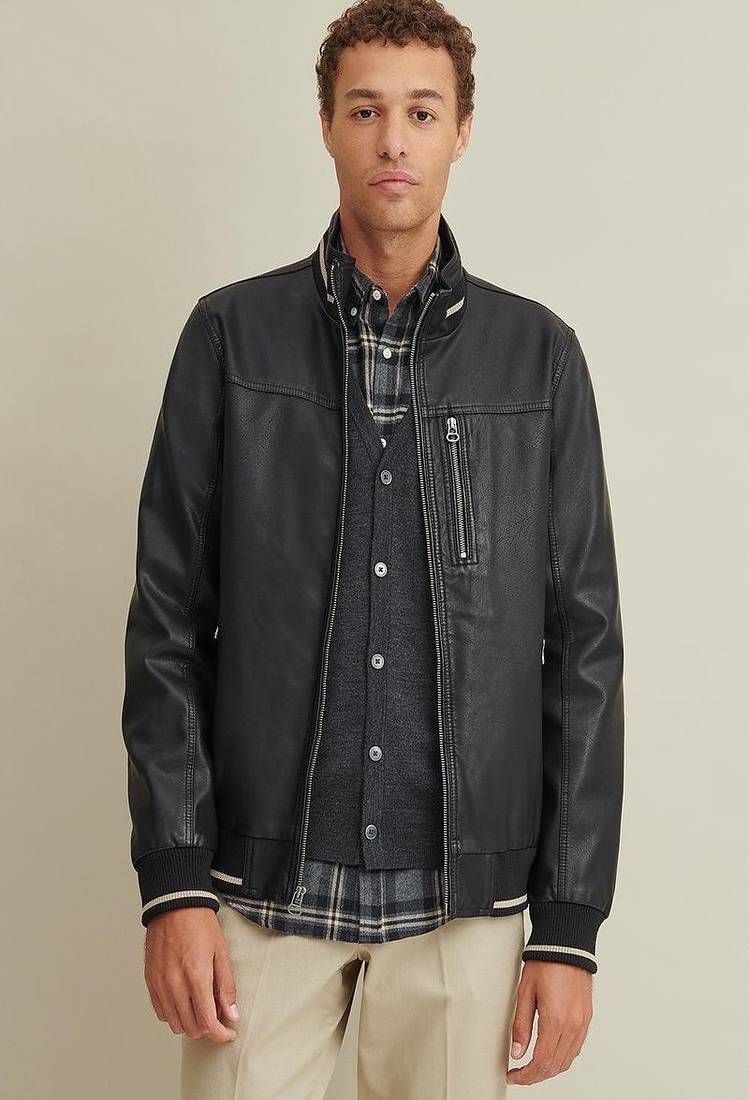 Men's genuine lambskin leather jacket leather moto men's slim fit leather jacket-cl-m281