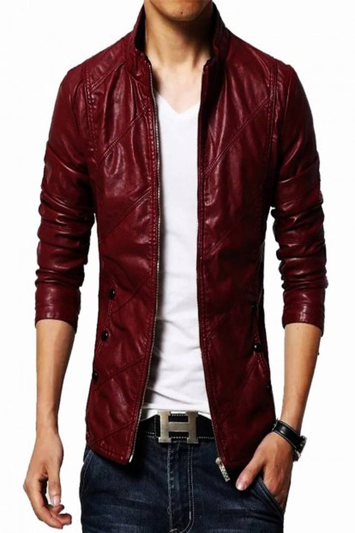 Men's genuine lambskin leather jacket leather moto men's slim fit leather jacket-cl-m282