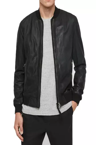 men's genuine lambskin leather bomber jacket ribbed cuffs and waist premium