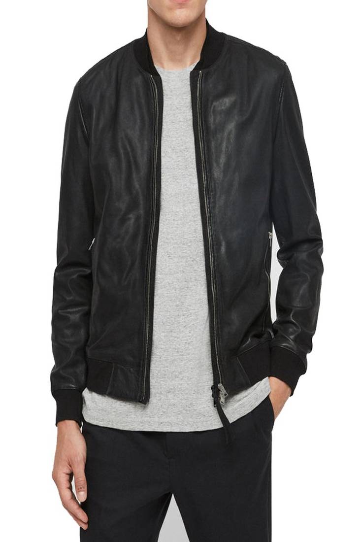 Men's genuine lambskin leather jacket style bomber rib men's leather jacket-cl-m283