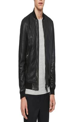 men's genuine lambskin leather bomber jacket ribbed cuffs and waist premium 3