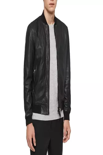 men's genuine lambskin leather bomber jacket ribbed cuffs and waist premium