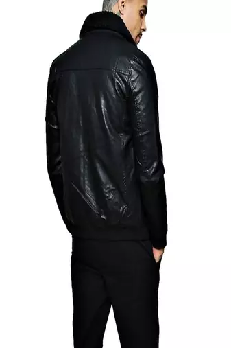 men's genuine lambskin leather jacket luxe fur collar trim premium