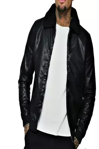 men's genuine lambskin leather jacket luxe fur collar trim premium