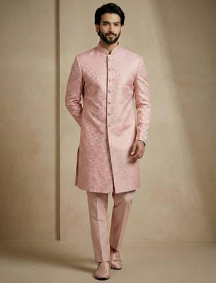 Light pink donier jacquard premium designer festive wear indo western set 1