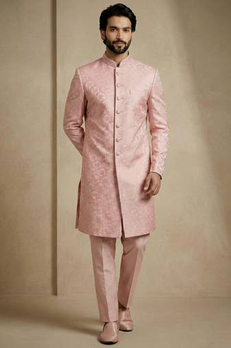 Light pink donier jacquard premium designer festive wear indo western set