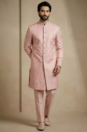 Light pink donier jacquard premium designer festive wear indo western set
