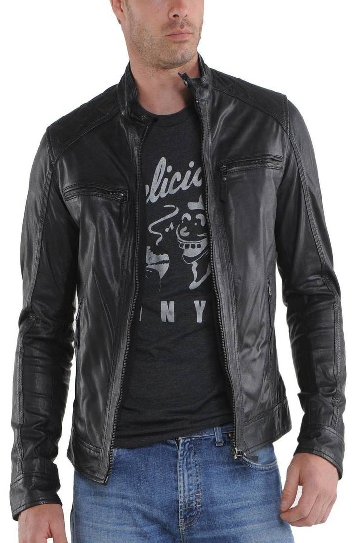 Men's genuine lambskin leather jacket biker style men's leather jacket-cl-m286