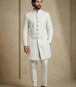 White donier jacquard premium designer festive wear indo western set