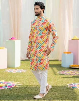 Multi cotton digital print premium designer festive wear kurta trouser set 3