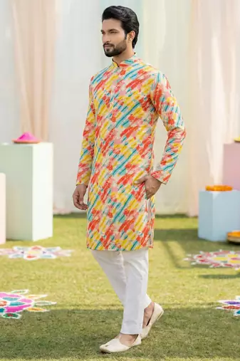 Multi cotton digital print premium designer festive wear kurta trouser set