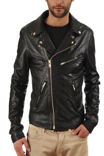 men's genuine lambskin leather biker jacket classic moto zip style authentic high quality