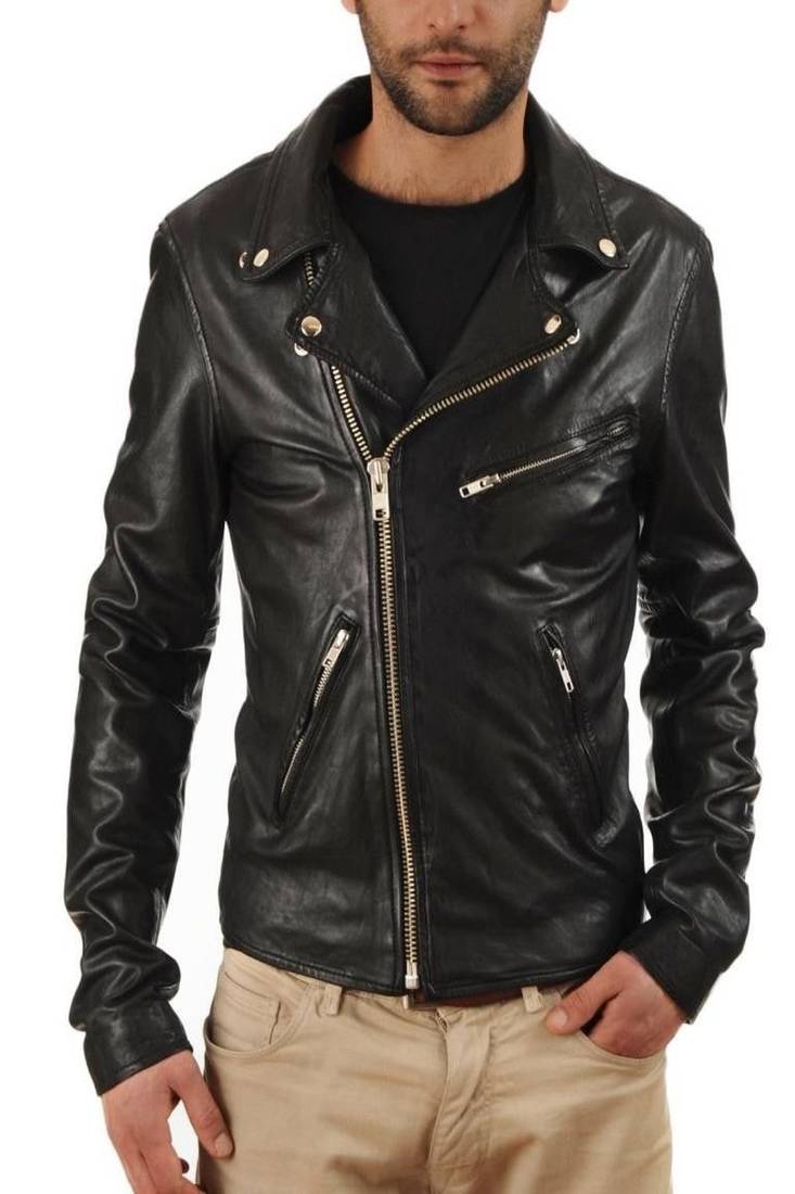 Men's genuine lambskin leather jacket biker style men's leather jacket-cl-m289