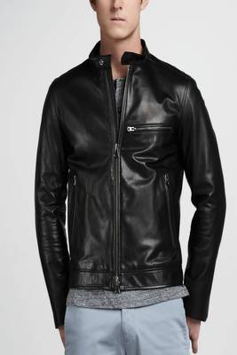 men's genuine lambskin leather biker jacket classic moto zip style authentic top grade 1