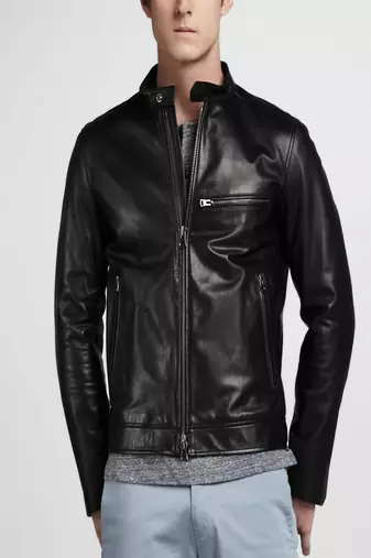 men's genuine lambskin leather biker jacket classic moto zip style authentic top grade
